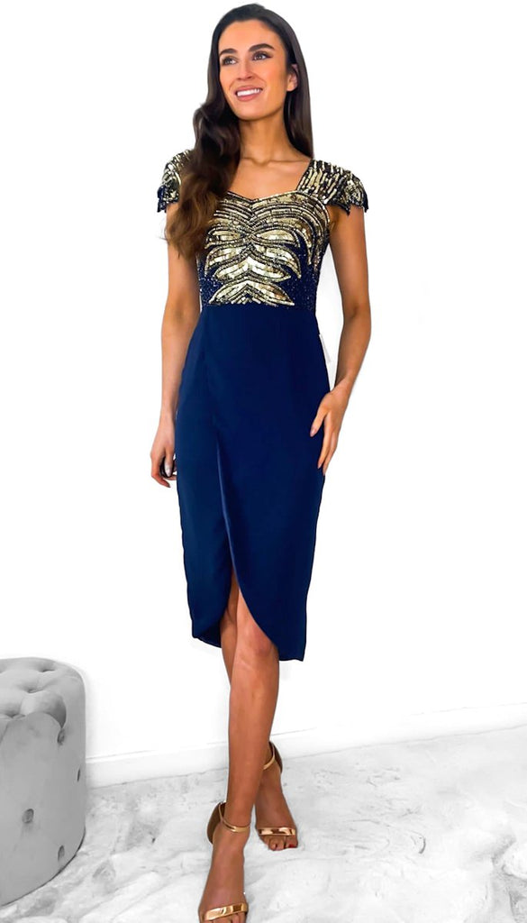 Navy/Gold Embellished Wrap Skirt Dresses | dresses online | party dresses,  occasion dresses – Dressesonline.ie | Ci Ci Boutique Ireland